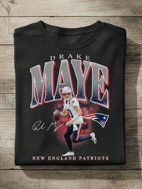 New England Patriots Drake Maye Graphic Tee Black NFL Player Hype Shirt
